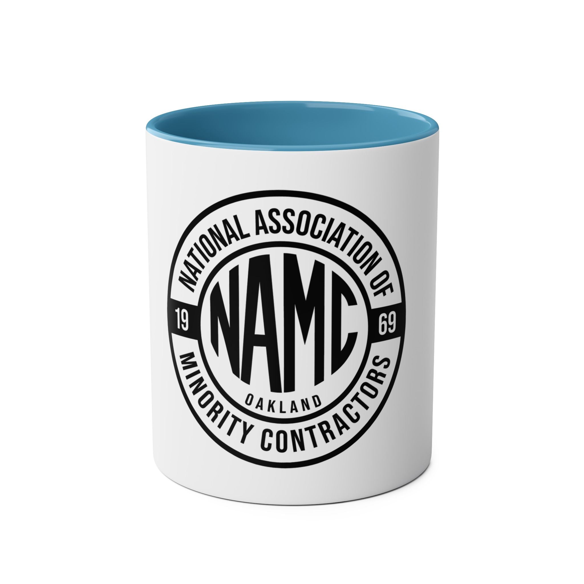 Two-Tone Coffee Mug, NAMC Logo Gift, Customizable Minority Contractors Cup, Unique Office Decor, Perfect for Meetings, Promotional Item