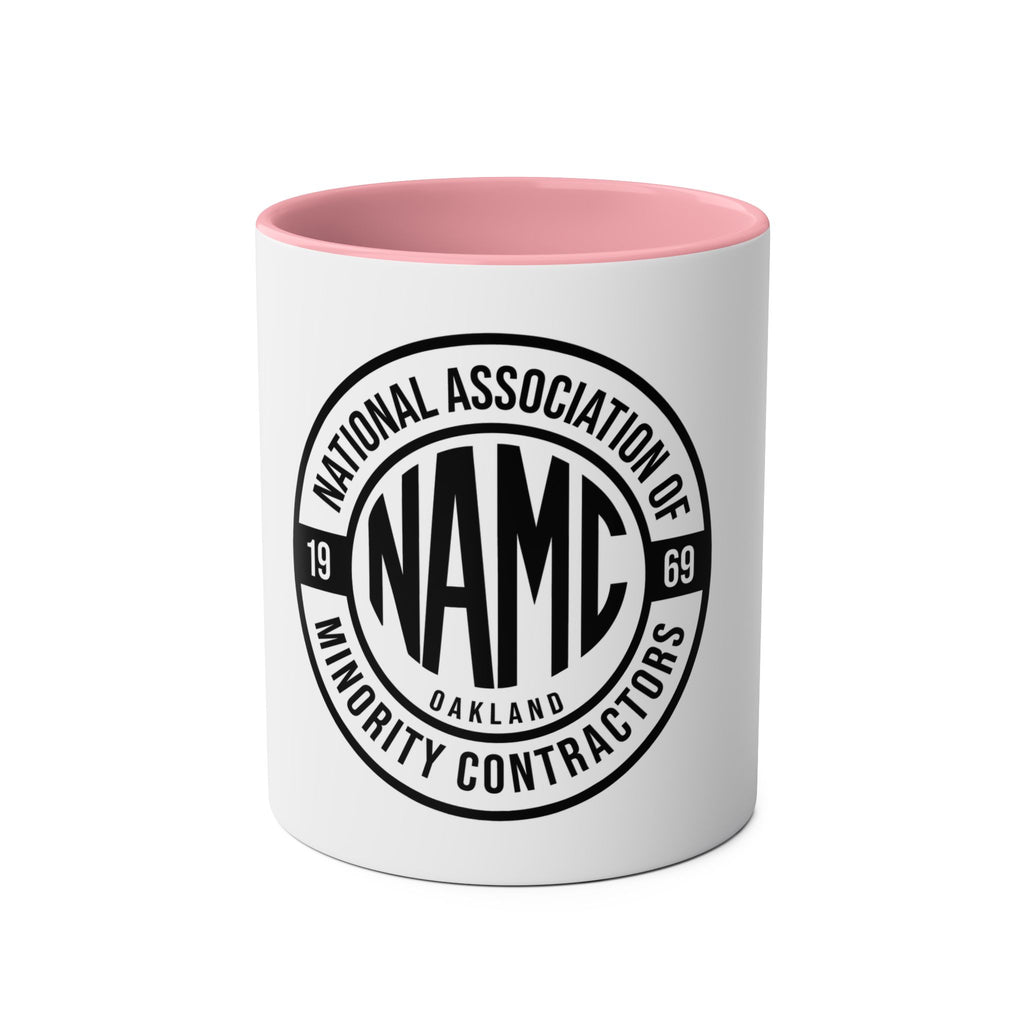 Two-Tone Coffee Mug, NAMC Logo Gift, Customizable Minority Contractors Cup, Unique Office Decor, Perfect for Meetings, Promotional Item