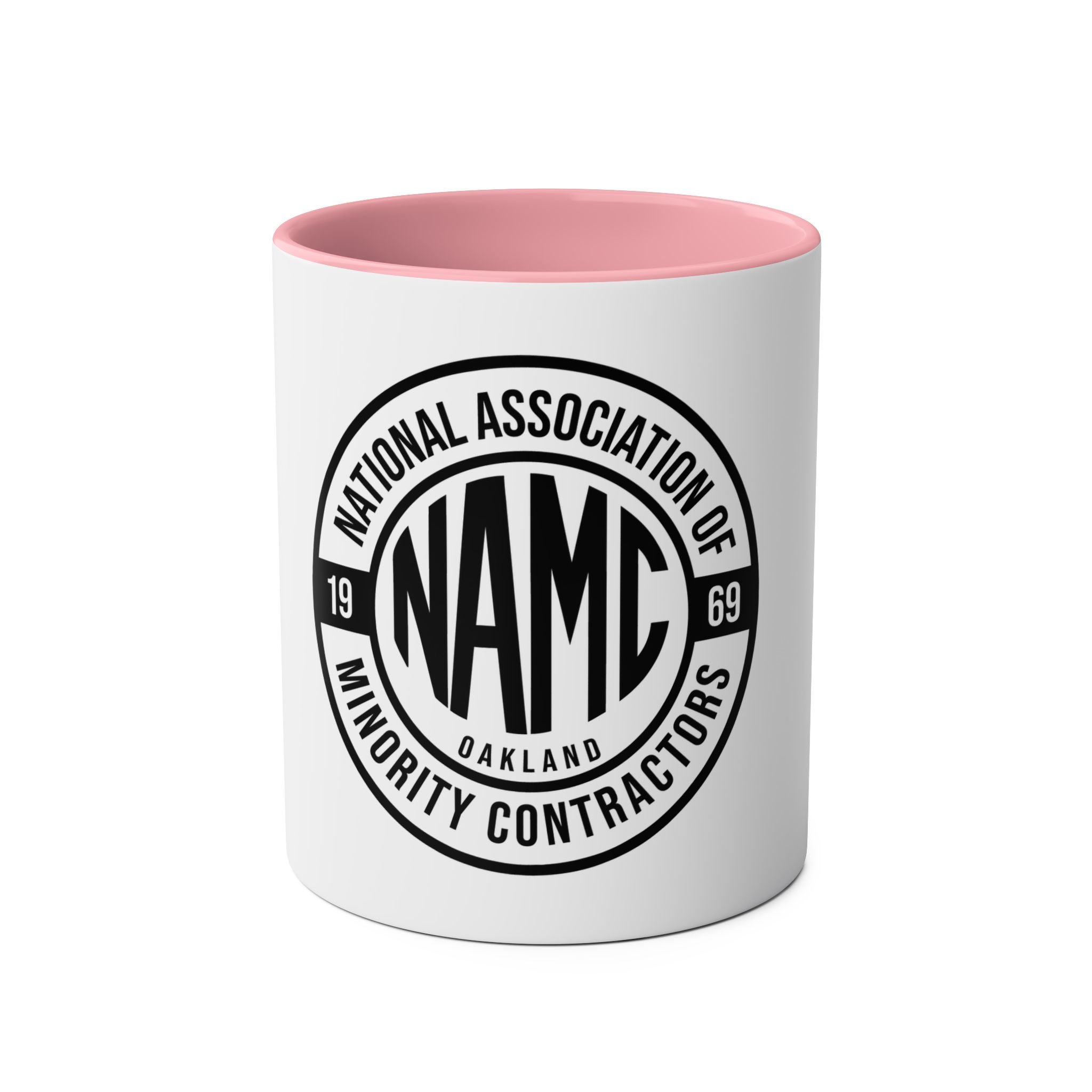 Two-Tone Coffee Mug, NAMC Logo Gift, Customizable Minority Contractors Cup, Unique Office Decor, Perfect for Meetings, Promotional Item