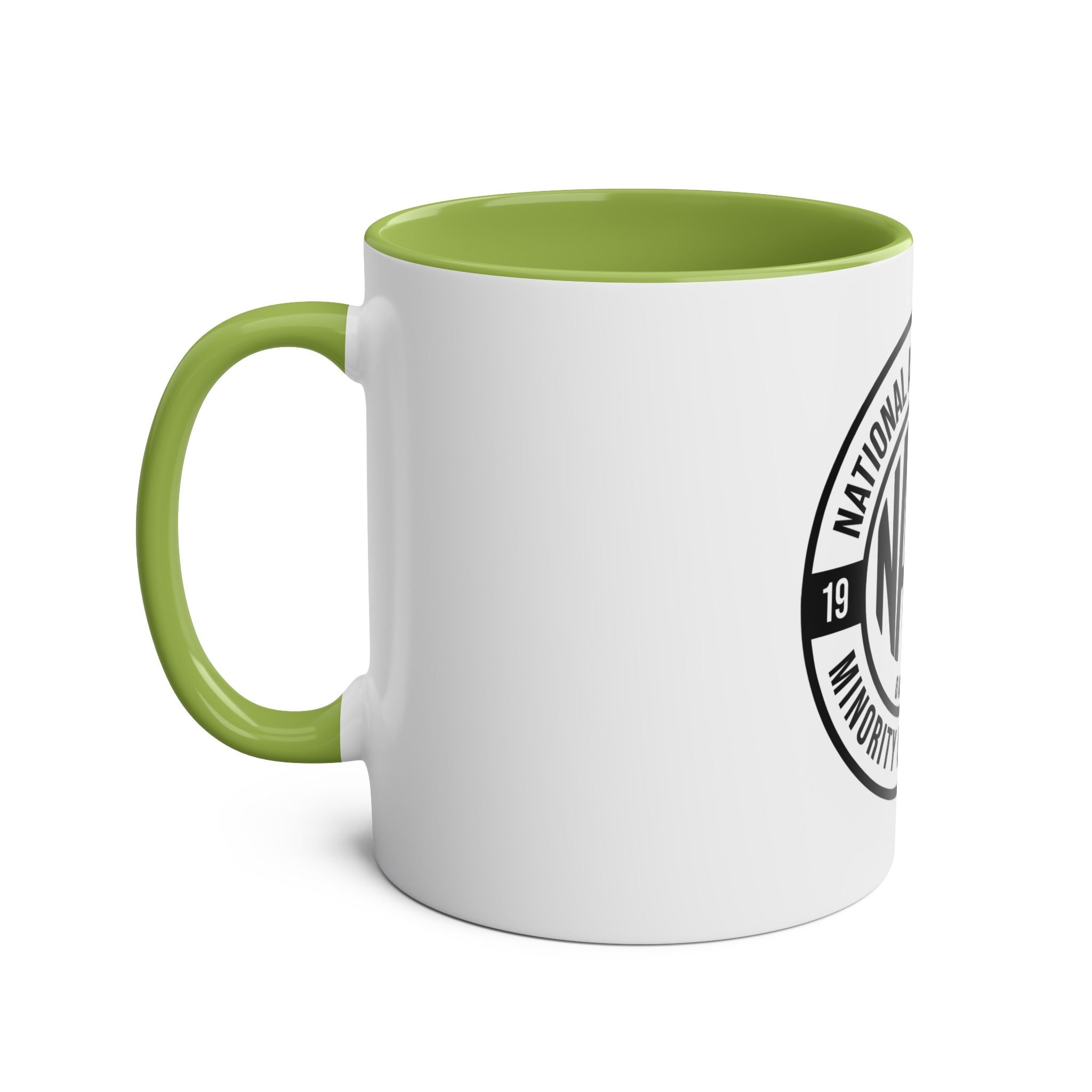 Two-Tone Coffee Mug, NAMC Logo Gift, Customizable Minority Contractors Cup, Unique Office Decor, Perfect for Meetings, Promotional Item