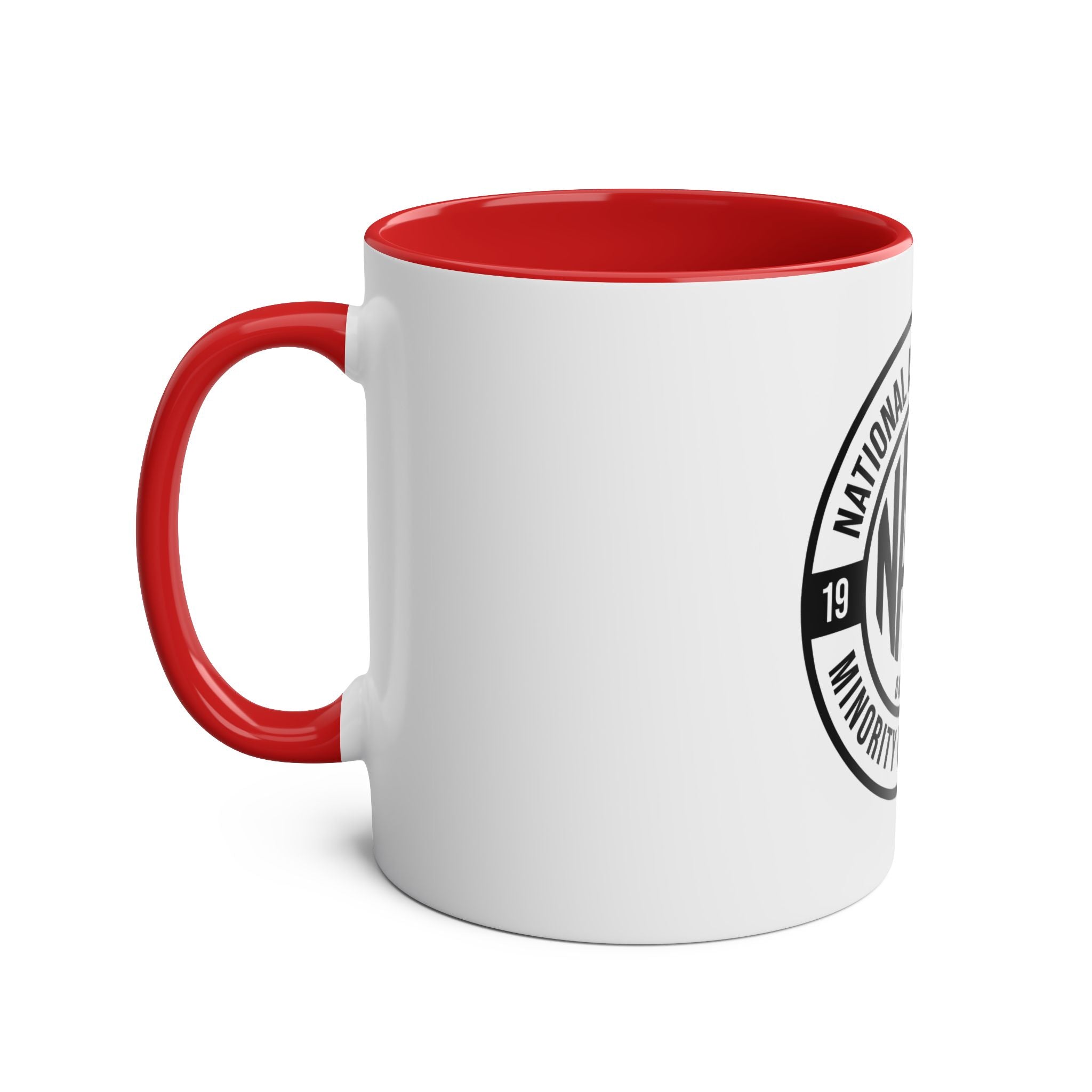 Two-Tone Coffee Mug, NAMC Logo Gift, Customizable Minority Contractors Cup, Unique Office Decor, Perfect for Meetings, Promotional Item
