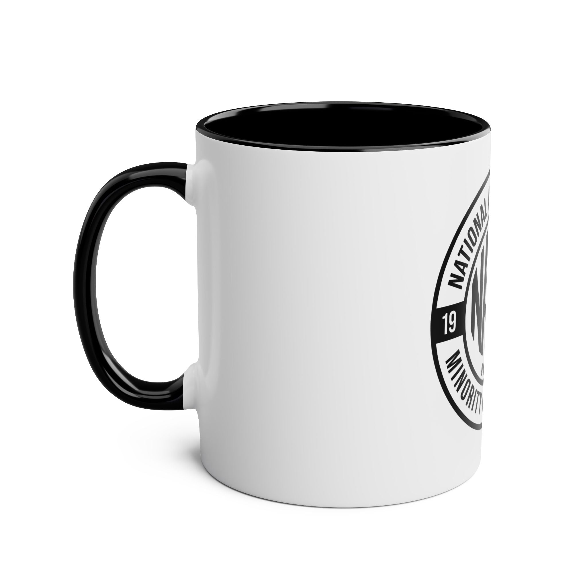 Two-Tone Coffee Mug, NAMC Logo Gift, Customizable Minority Contractors Cup, Unique Office Decor, Perfect for Meetings, Promotional Item
