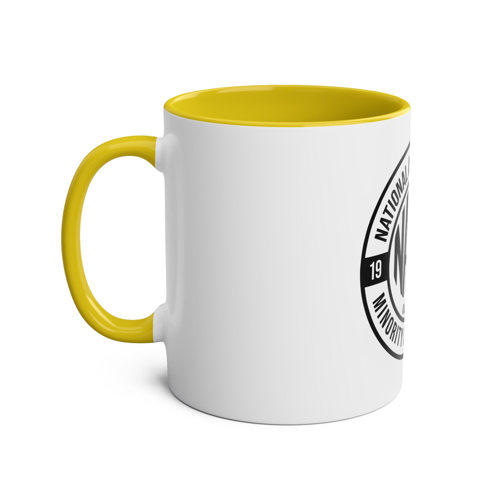 Two-Tone Coffee Mug, NAMC Logo Gift, Customizable Minority Contractors Cup, Unique Office Decor, Perfect for Meetings, Promotional Item