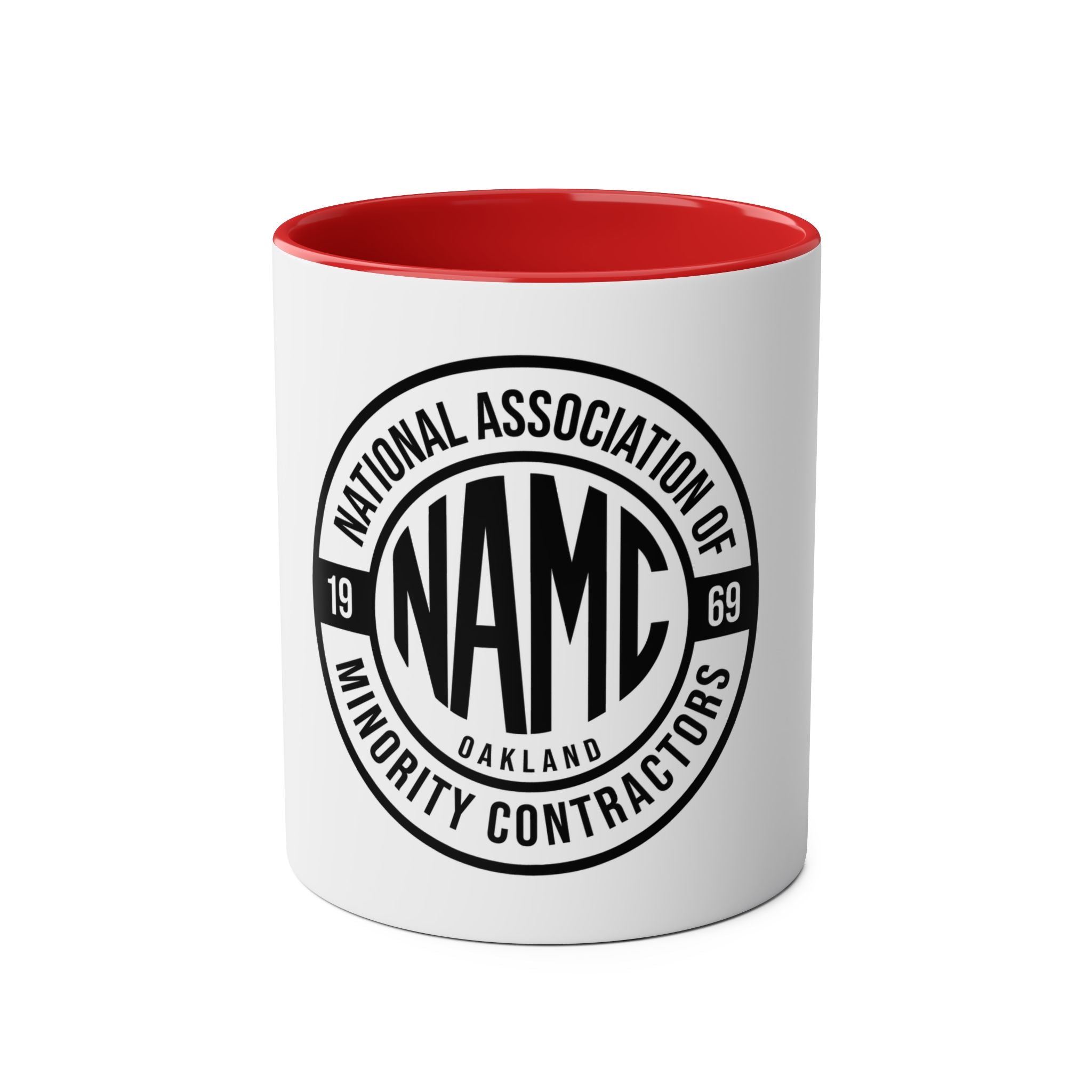 Two-Tone Coffee Mug, NAMC Logo Gift, Customizable Minority Contractors Cup, Unique Office Decor, Perfect for Meetings, Promotional Item