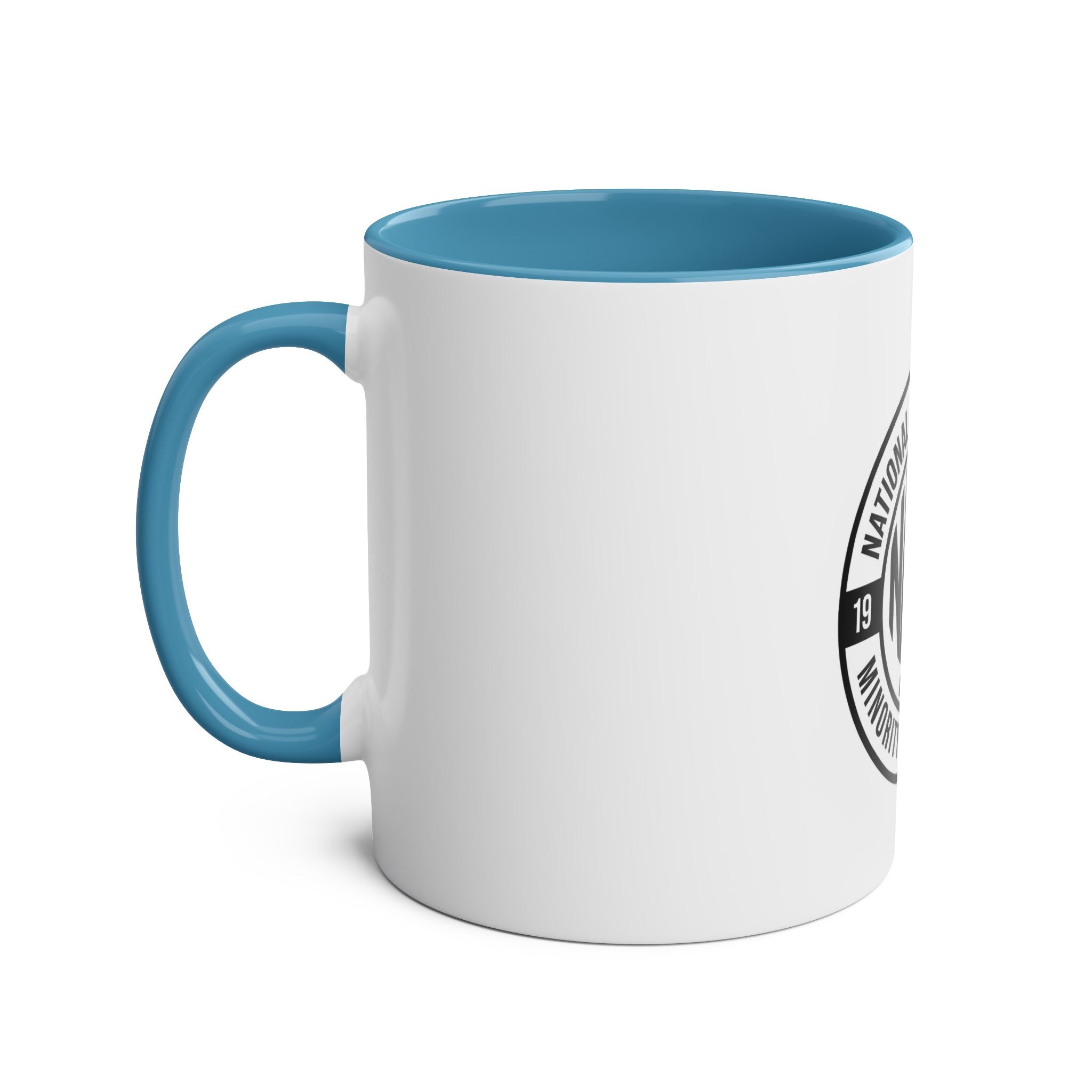 Two-Tone Coffee Mug, NAMC Logo Gift, Customizable Minority Contractors Cup, Unique Office Decor, Perfect for Meetings, Promotional Item