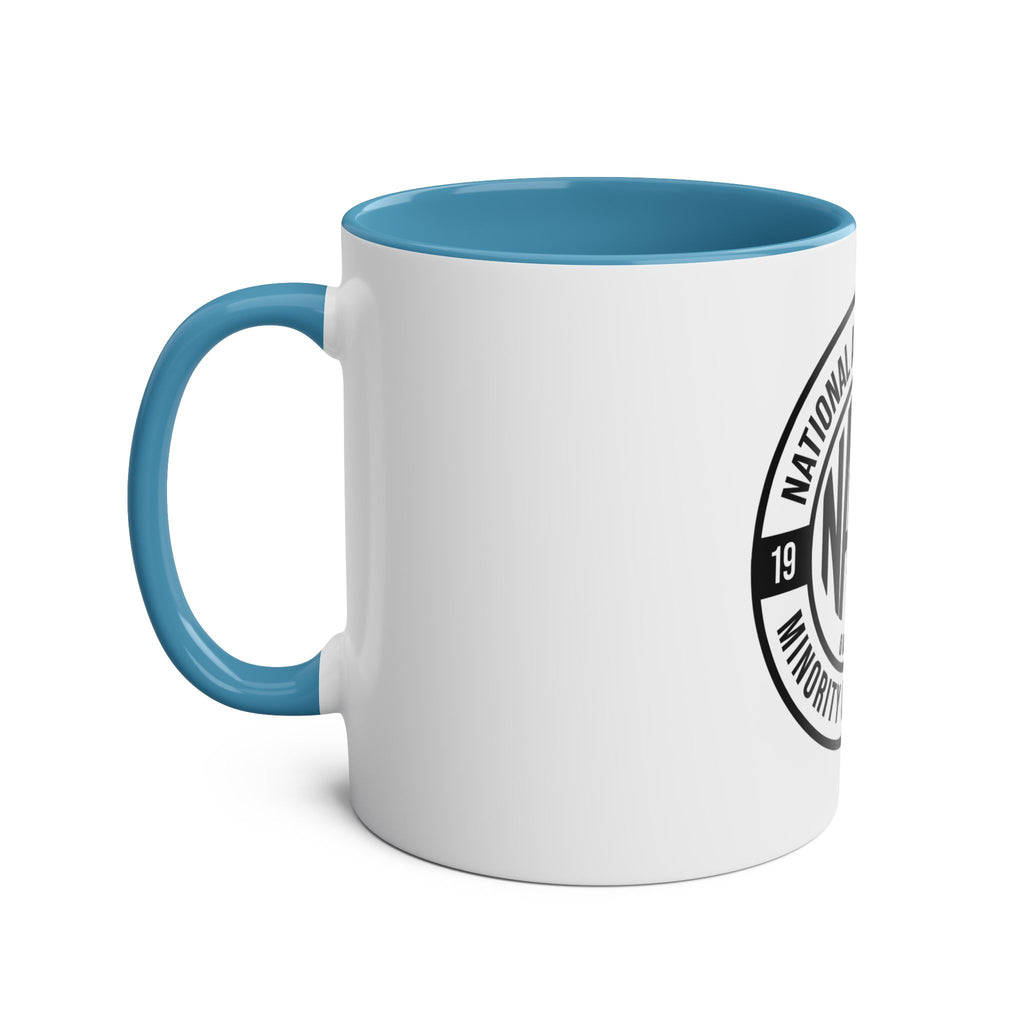 Two-Tone Coffee Mug, NAMC Logo Gift, Customizable Minority Contractors Cup, Unique Office Decor, Perfect for Meetings, Promotional Item