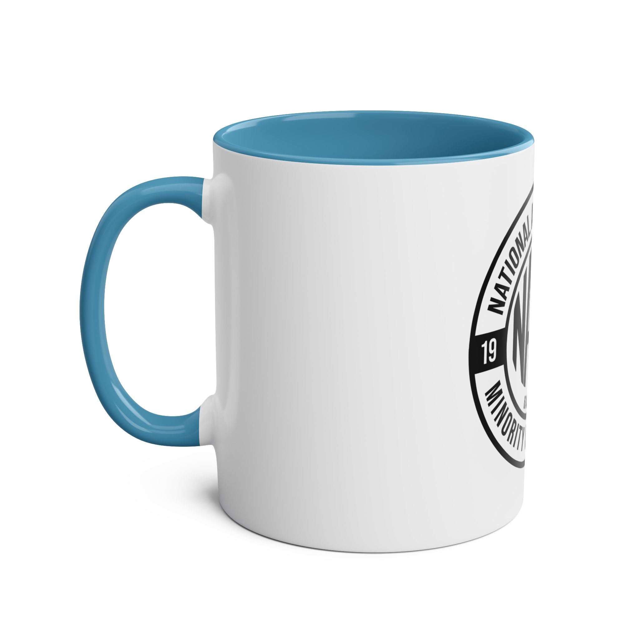 Two-Tone Coffee Mug, NAMC Logo Gift, Customizable Minority Contractors Cup, Unique Office Decor, Perfect for Meetings, Promotional Item