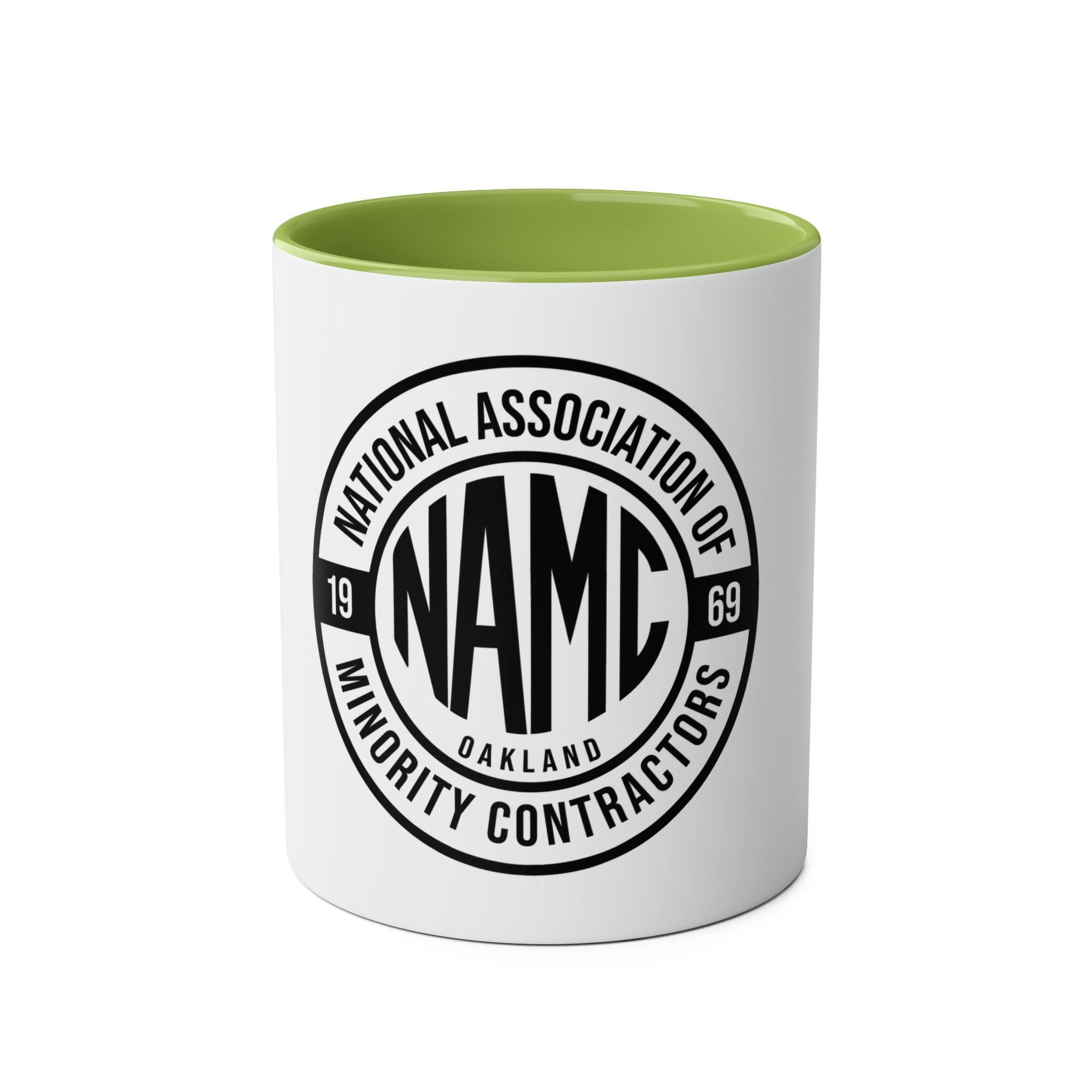 Two-Tone Coffee Mug, NAMC Logo Gift, Customizable Minority Contractors Cup, Unique Office Decor, Perfect for Meetings, Promotional Item